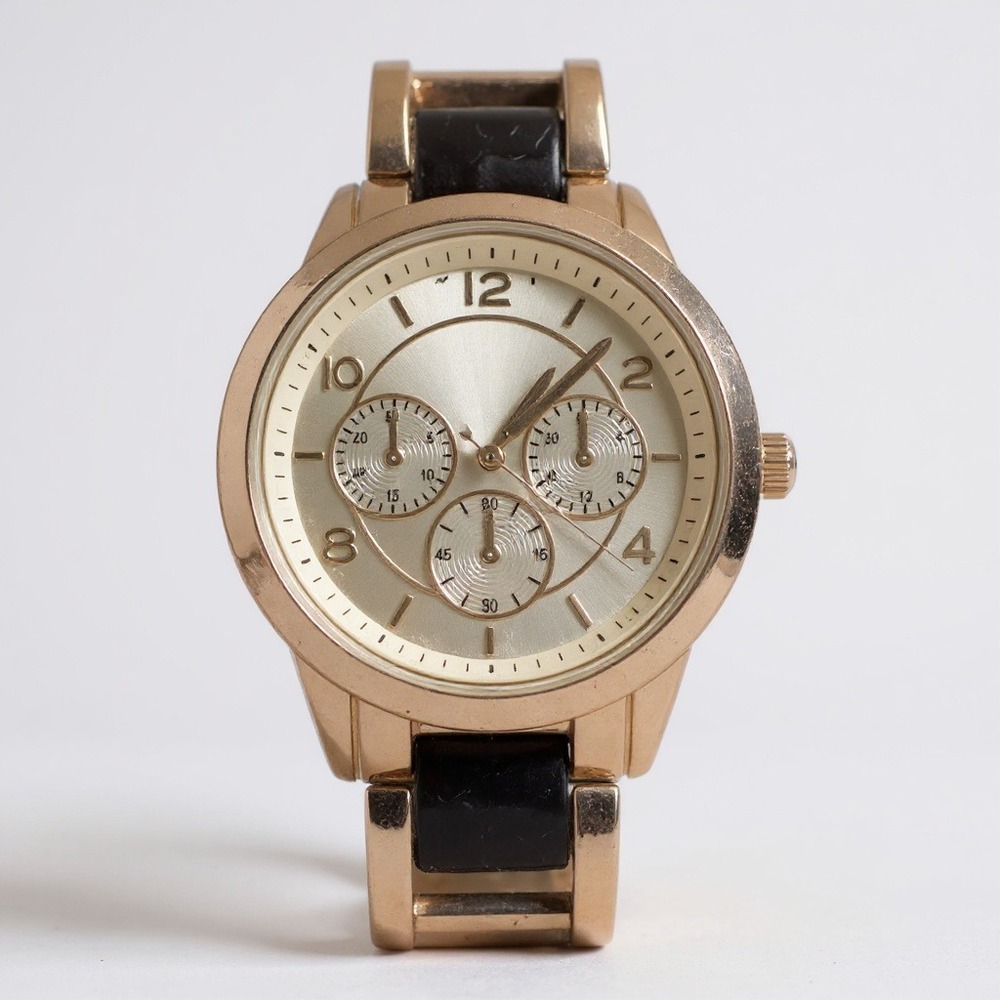 Gold Tone and Black Bracelet Women's Fashion Watch Stainless Steel Back